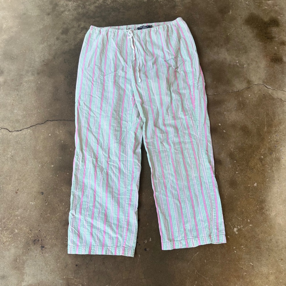 Ralph Lauren Pajama Pants Womens XL Pink Green Excellent Seersucker Striped